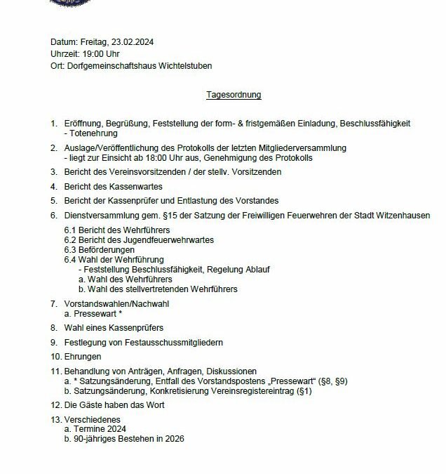 Einladung zur Jahreshauptversammlung